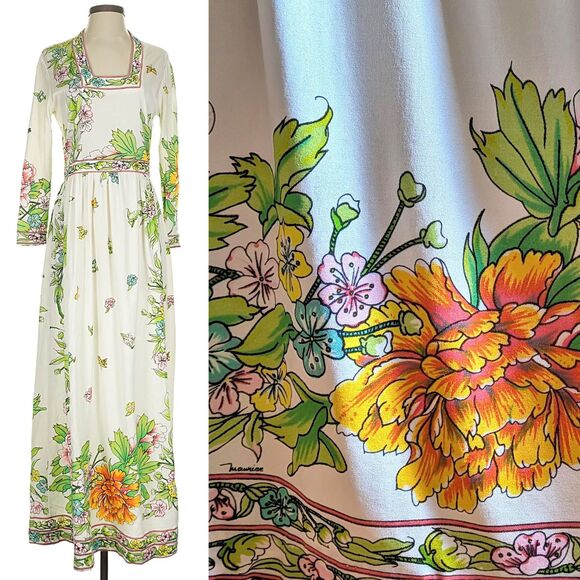 Vintage 70s Maurice Floral Maxi Length Dress Hippie Gown Signature Size M - Picture 16 of 16